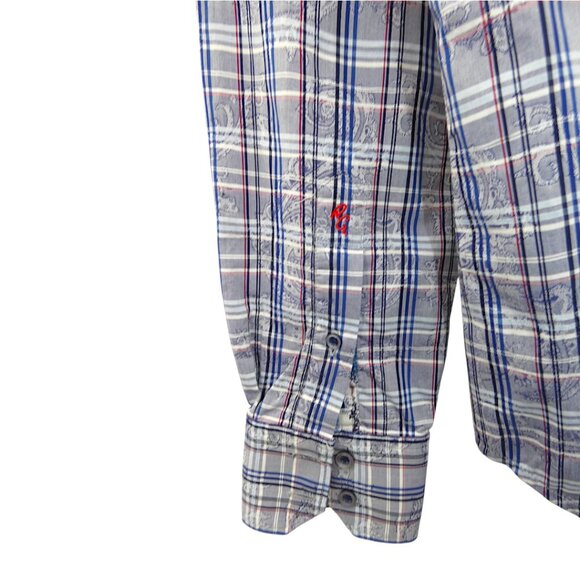 Robert Graham Classic Fit Plaid Button Down Shirt M Blue Red Embroidered Cuffs - Picture 6 of 12